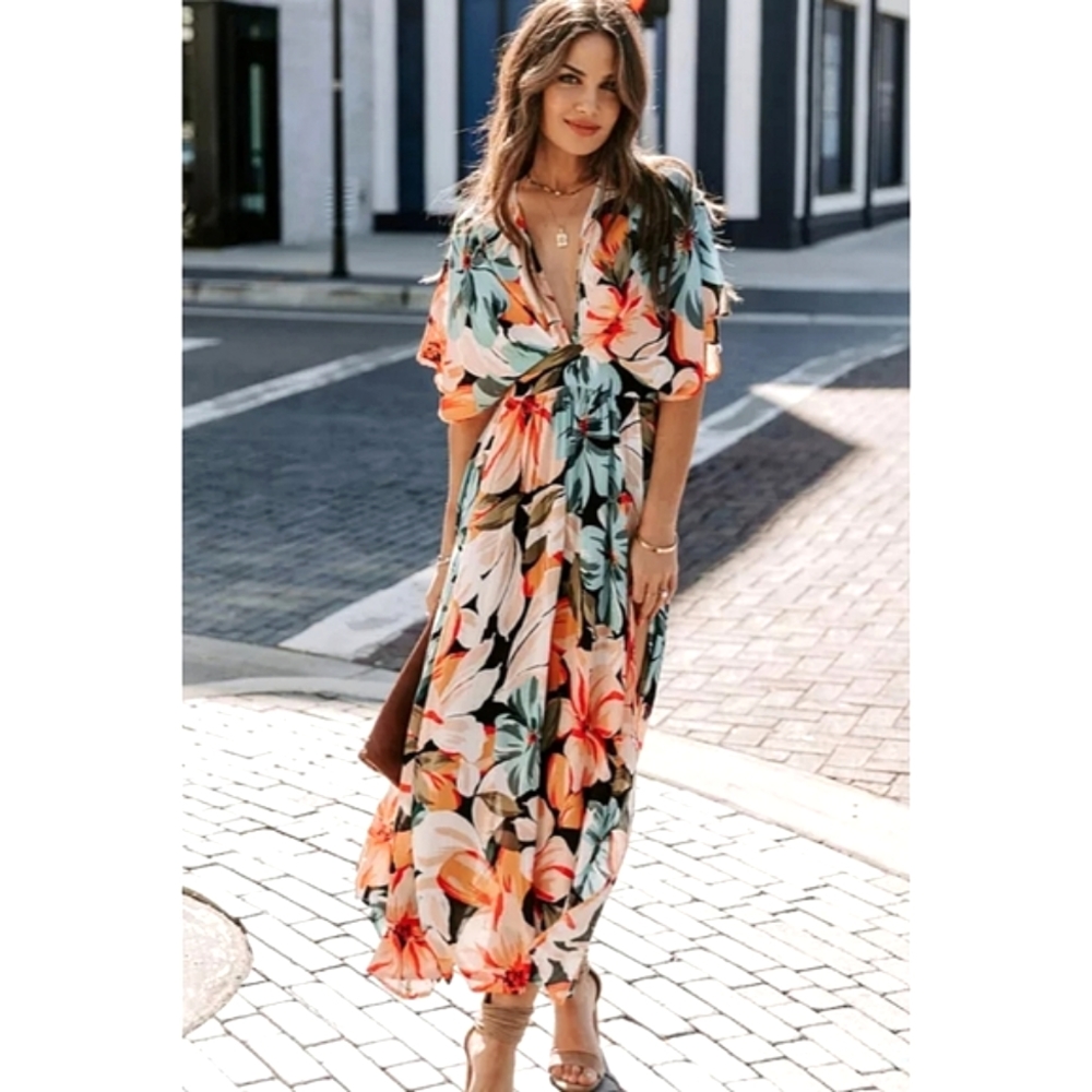 Tropical Floral Maxi Dress - Multicolor